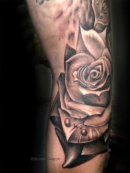 Tattoos - realistic black and gray rose tattoo - 131431